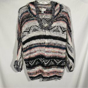 Forever 21 Soft Colorful Striped Hoodie Sweater 3/4 sleeve Open Knit Women's XL